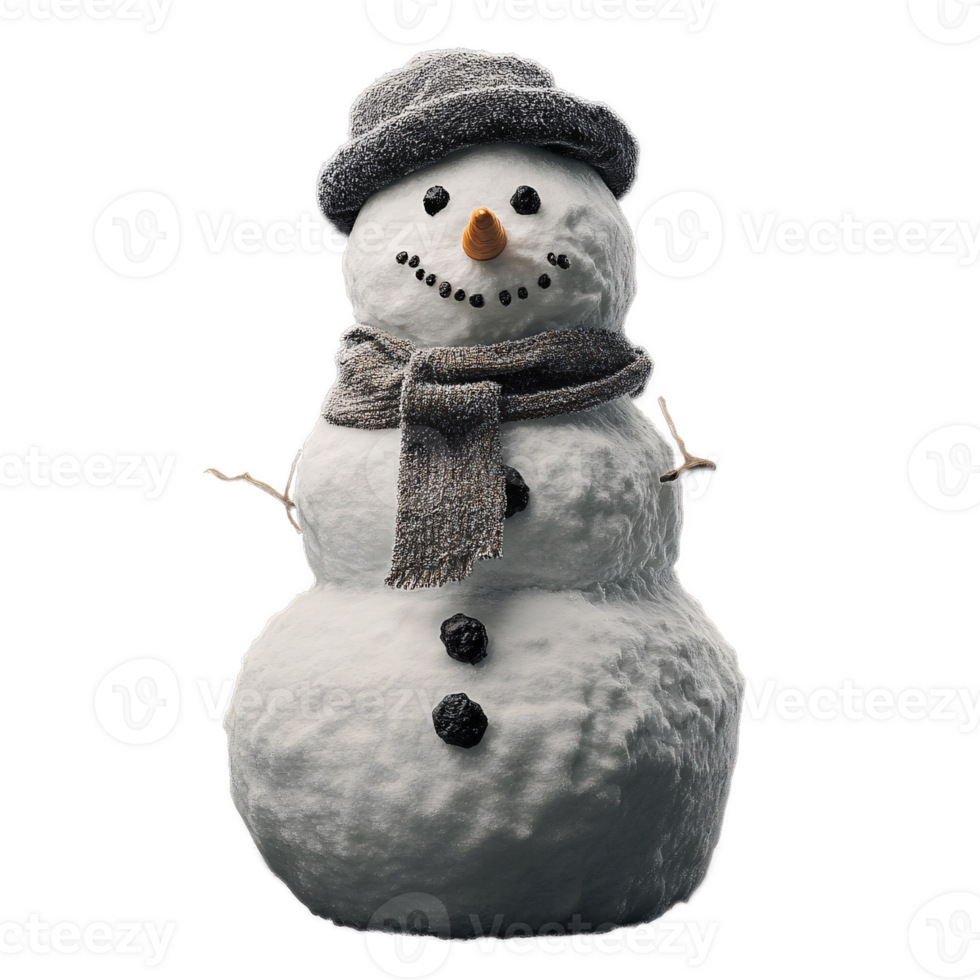 Snowman figure decorated with a hat and scarf png