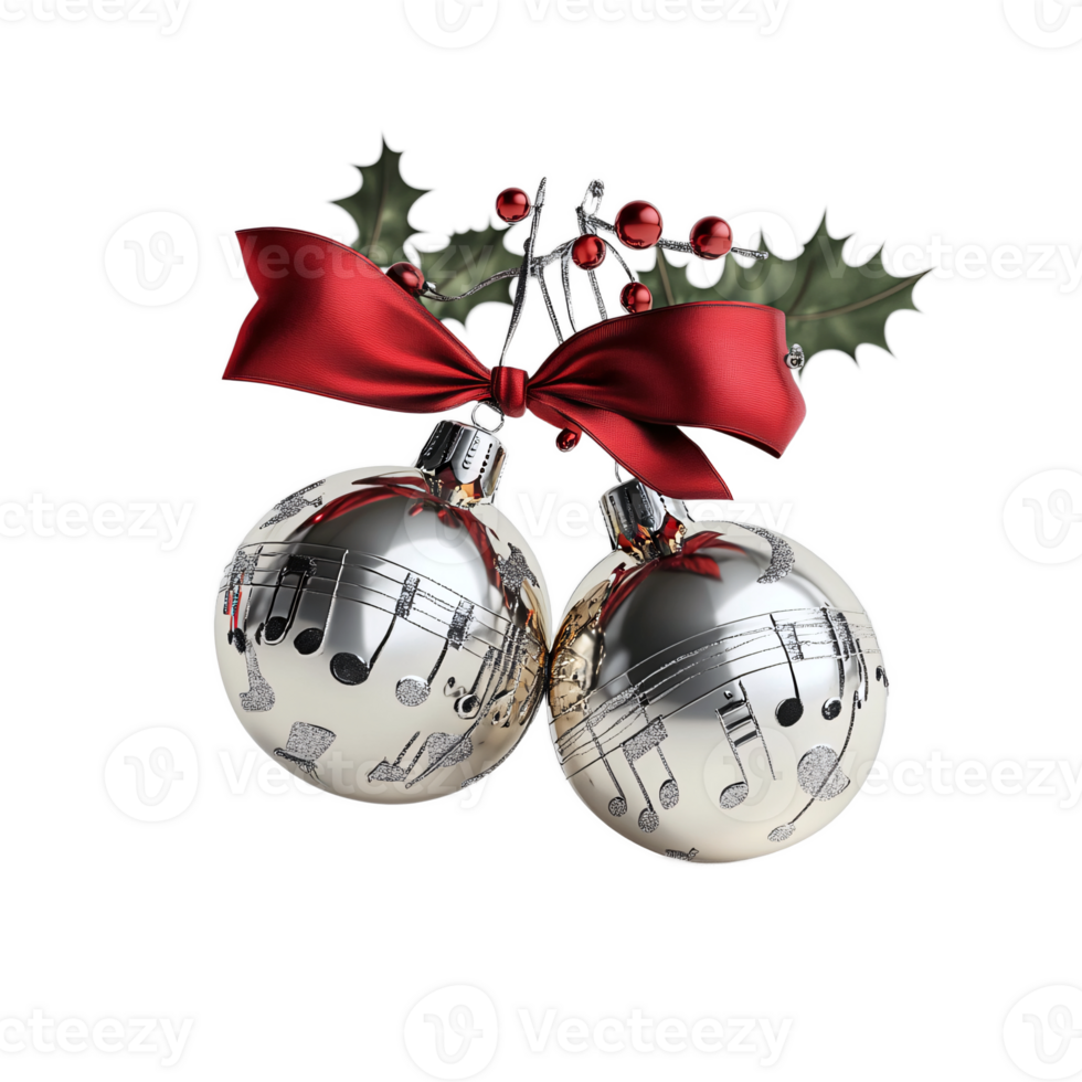 Silver ball tied with a red bow, used to decorate Christmas trees png