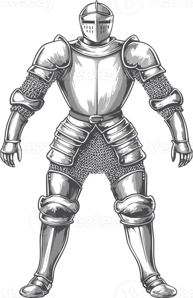 Medieval Knight Armor Illustration in Detailed Steel Plate Design for Historical and Fantasy Themes png