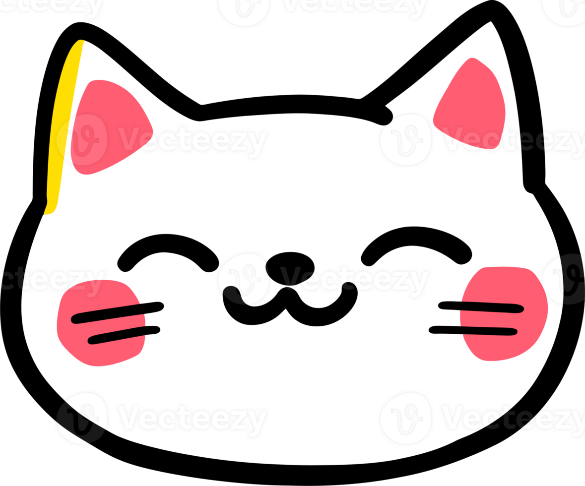 Minimalist Cute Smiling Cat Illustration with Pink Ears and Whiskers png