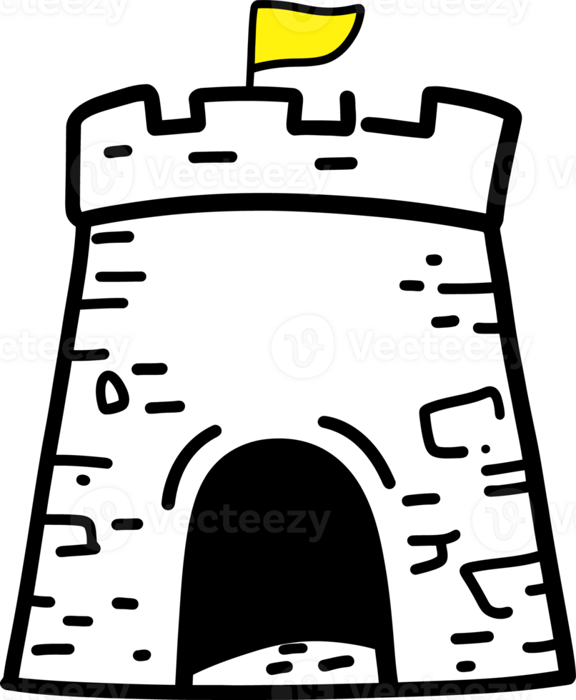 Medieval Tower with Yellow Flag on Top - Simple Illustration of Castle Turret png