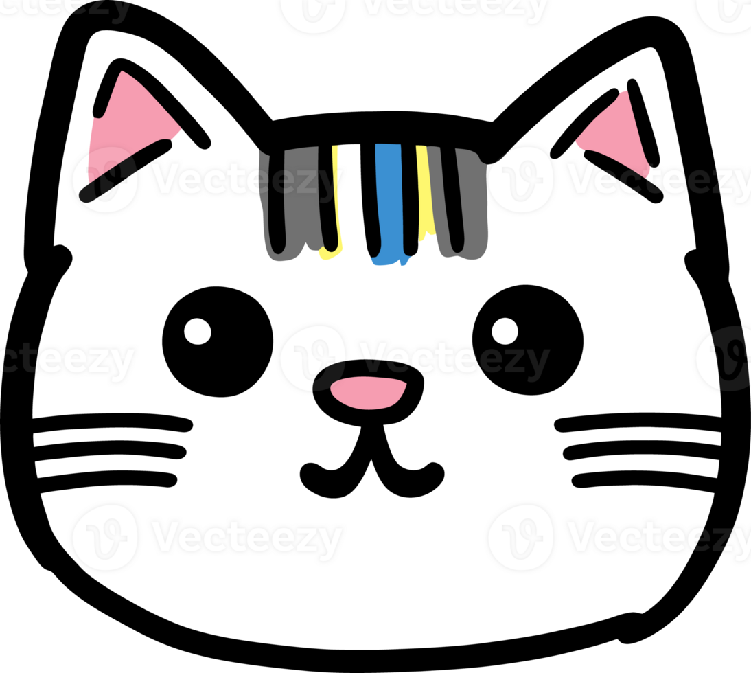 Cute Cartoon Cat with Colorful Striped Forehead and Adorable Expression png