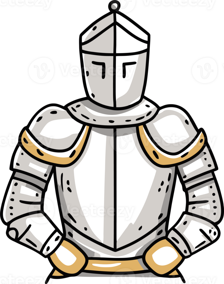 Medieval Knight in Full Armor with Golden Accents Standing in Courageous Pose png