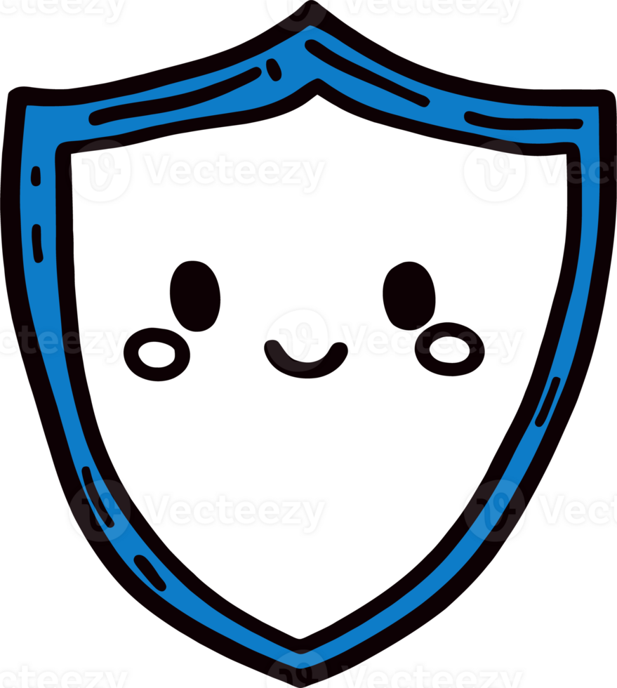 Cute Smiling Shield Icon in Blue and White, Cartoon Style, Adorable Security Concept png