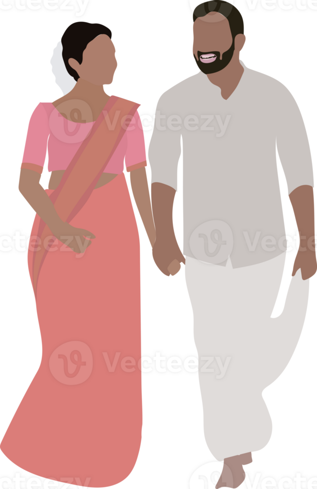 South Indian couple holding hands Portrait for wedding save the date or invitation cards png