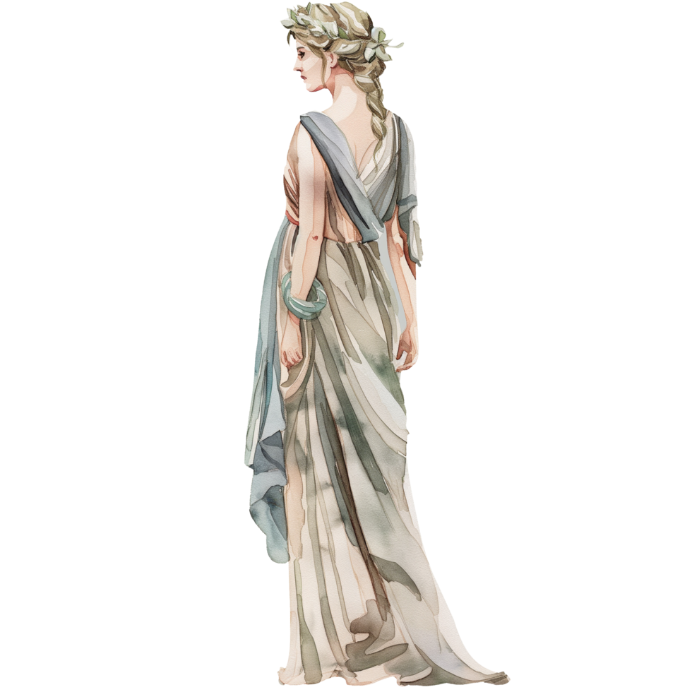 A woman in a long dress with a flower on her head png
