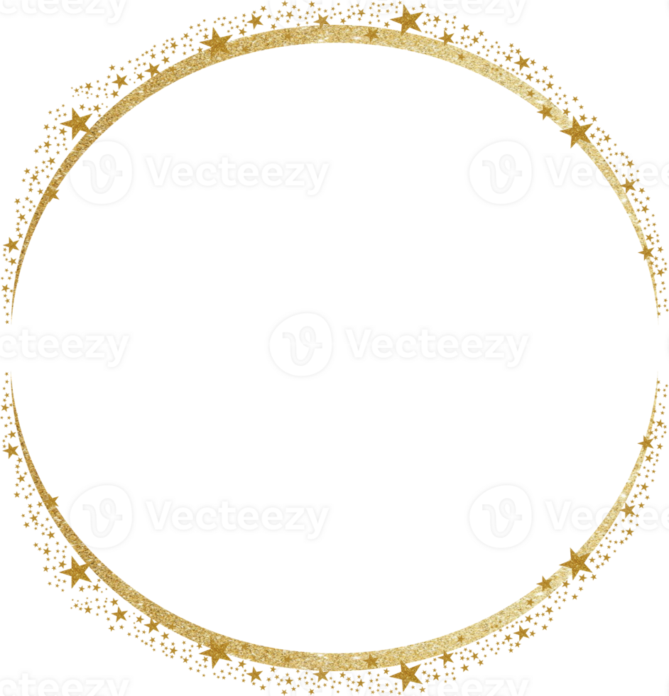 Double Layer Round Circle Frame With Gold Star Sprinkles png