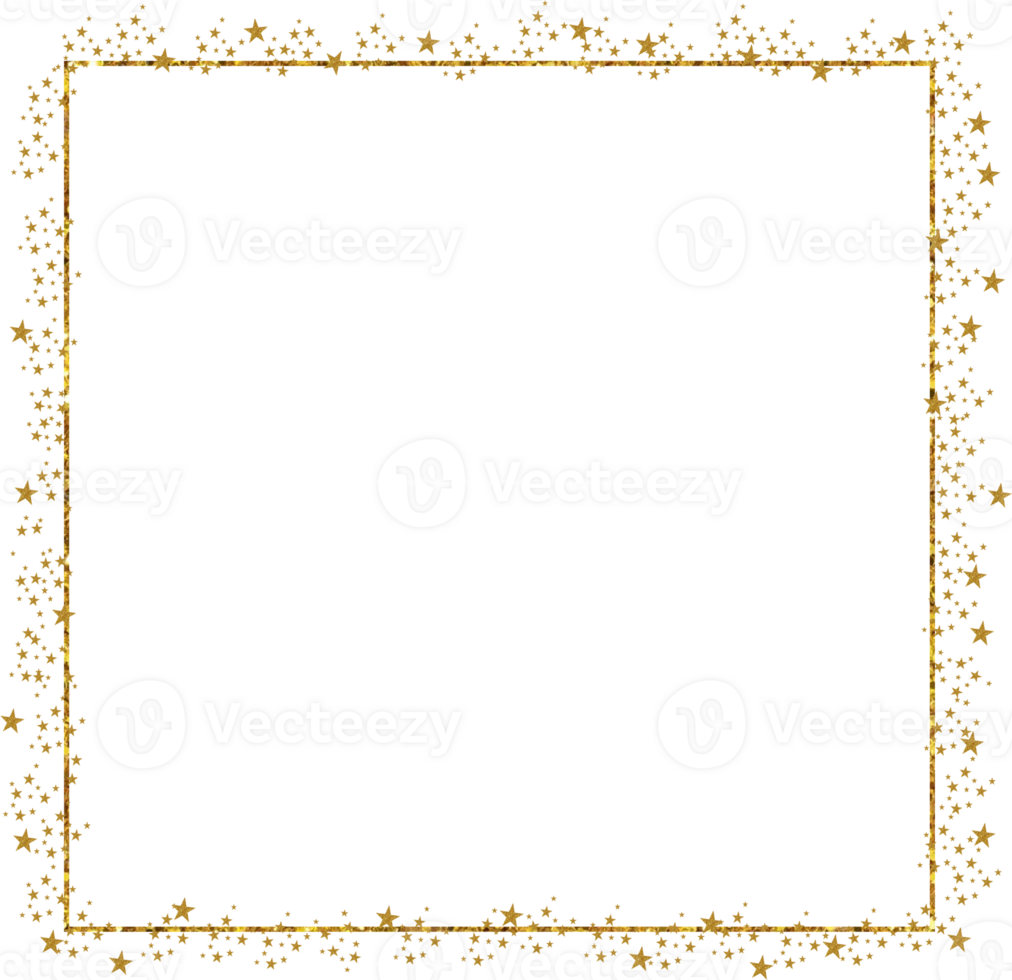 Square Gold Frame With Sparkling Stars png