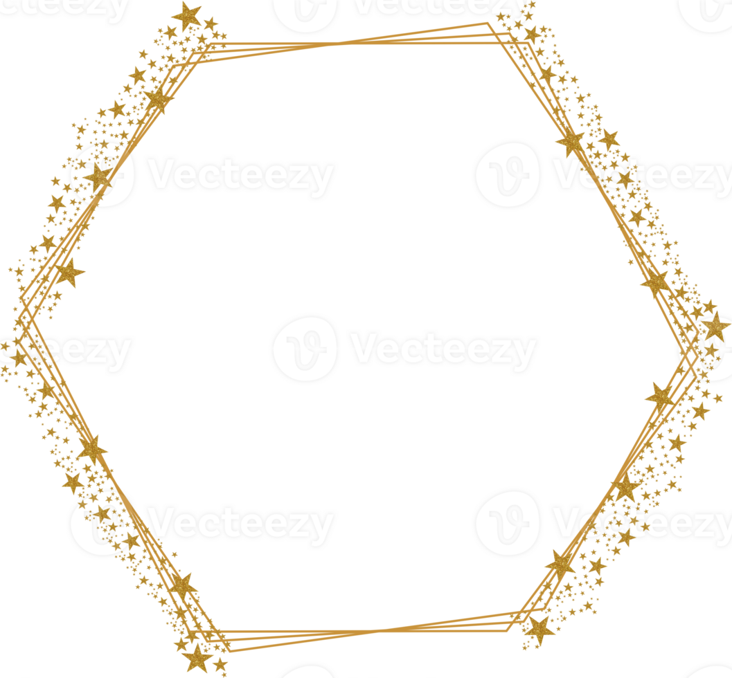 Hexagon Frame With Gold Star Sprinkles png