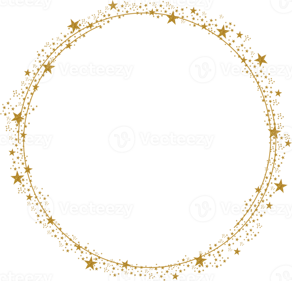 Gold Circle Frame With Many Sparkling Stars Around It png