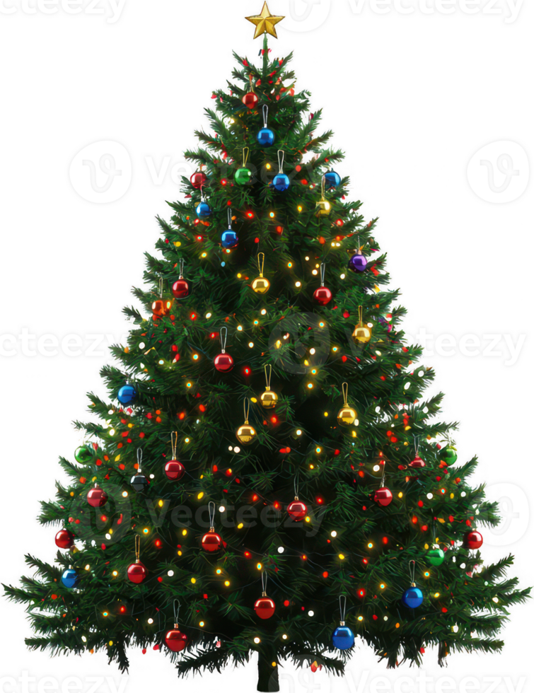 Glowing Christmas Tree with Ornaments and Lights on Black png