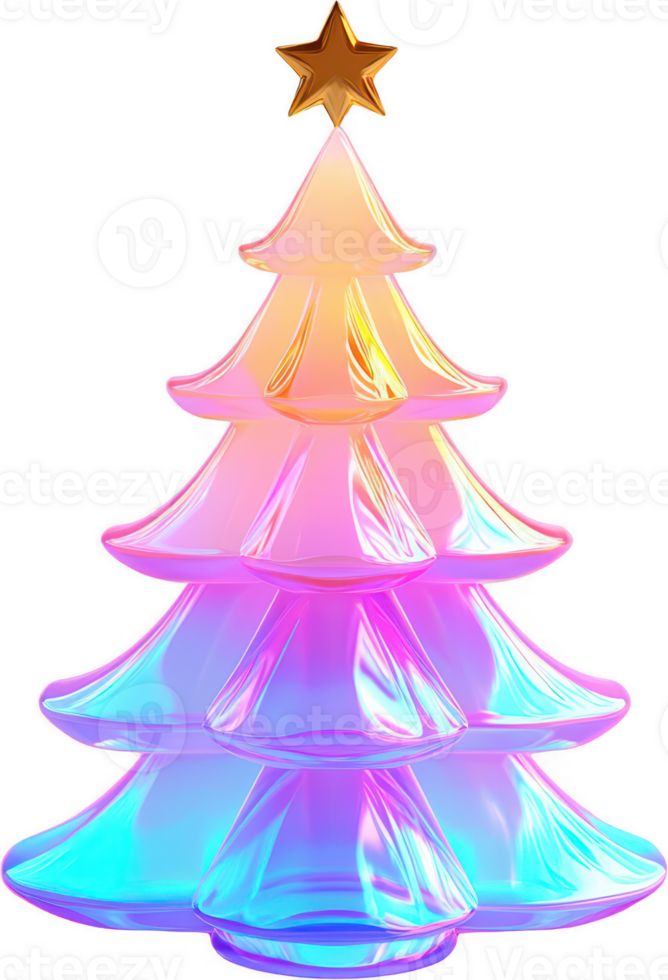 A colorful and glossy Christmas tree with a star on top, showcasing a modern and festive design for holiday celebrations. png