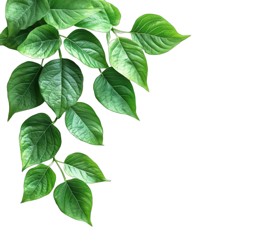 Realistic green vine leaves on transparent background, perfect for nature, plant, and organic design projects. png
