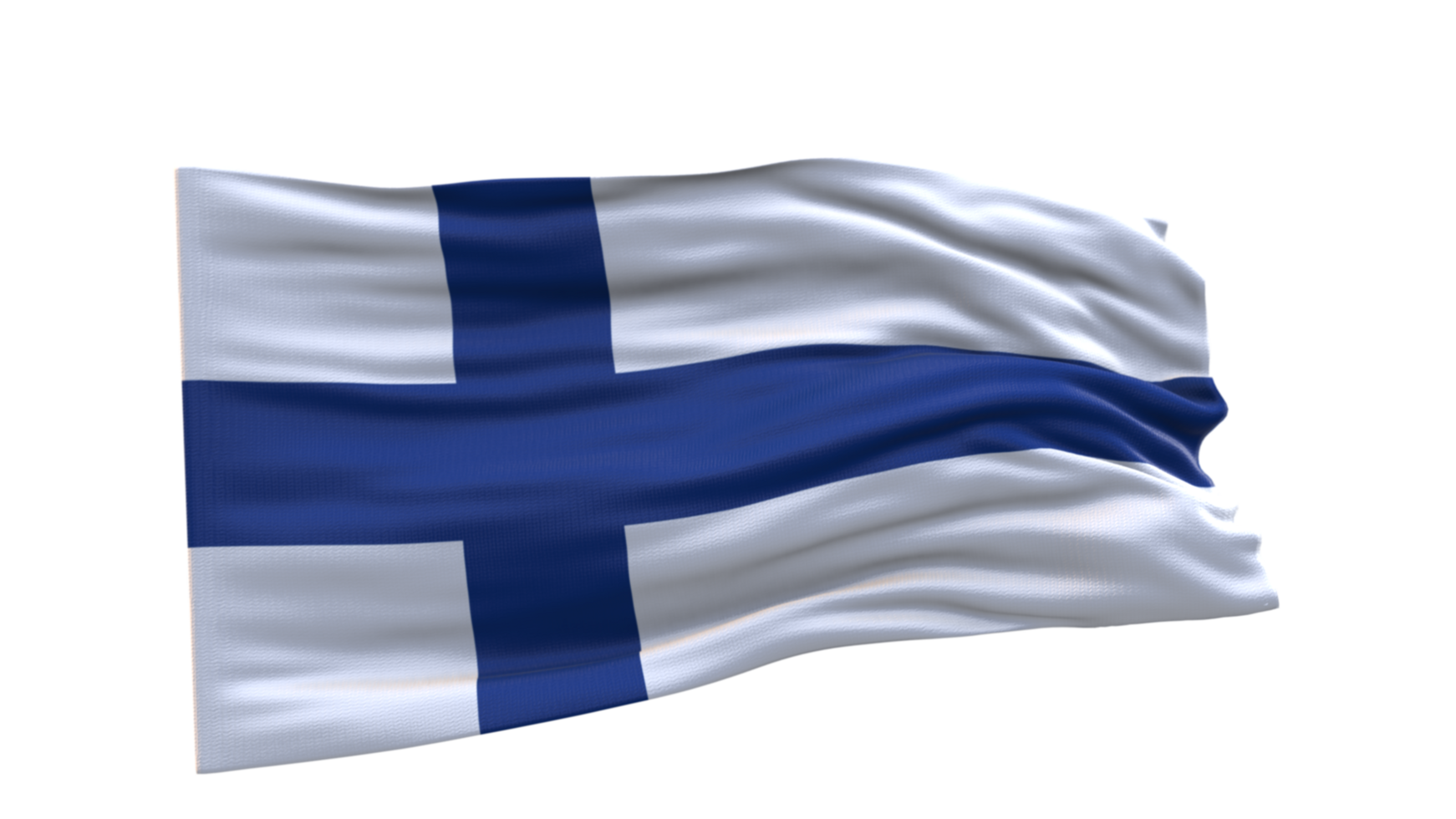 Finland Flag 3d render waving fabric textured clipart transparent background image png