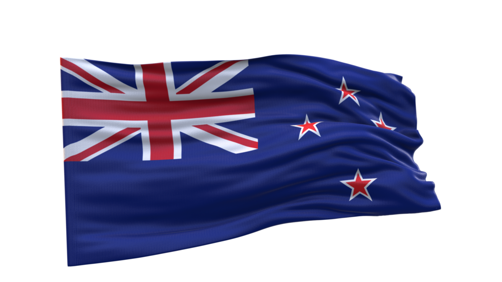 New Zealand Flag 3d render waving fabric textured clipart transparent background image png
