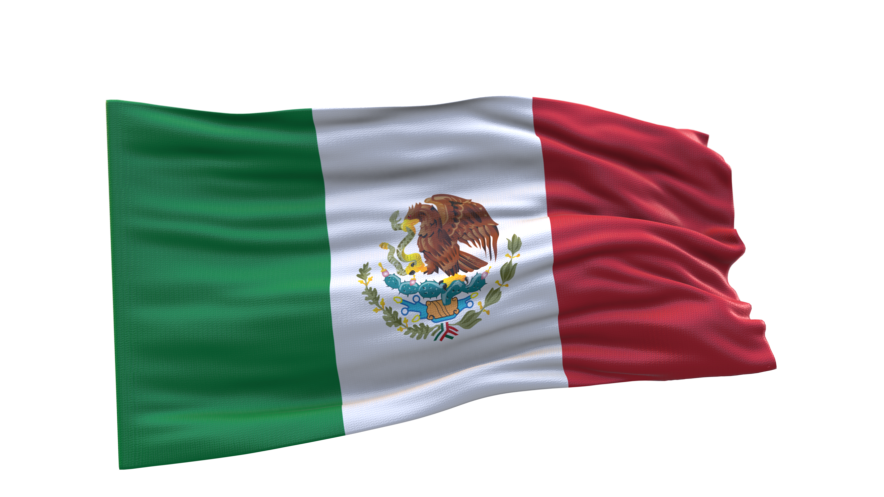 Mexico Flag 3d render waving fabric textured clipart transparent background image png