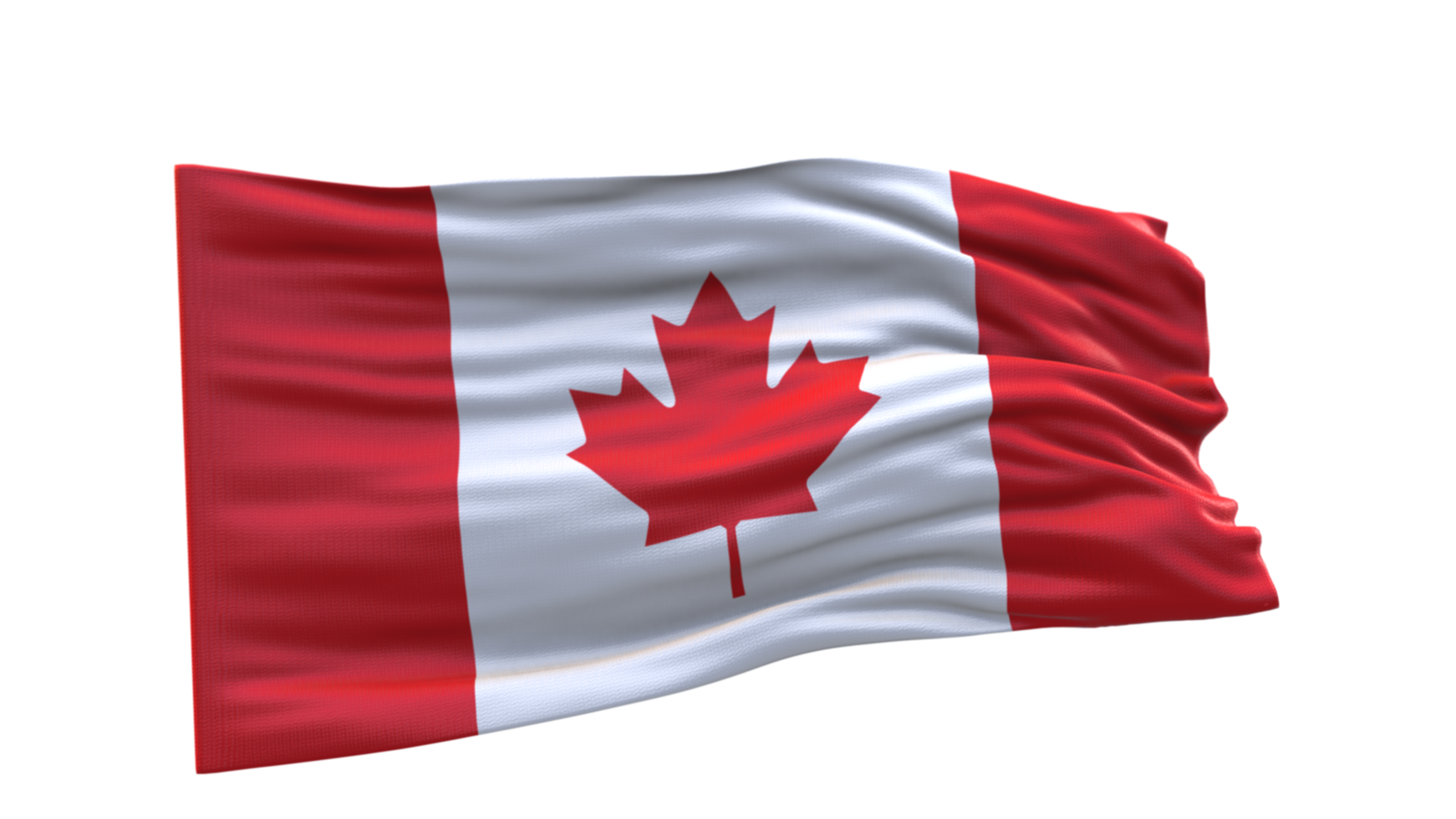 Canada Flag 3d render waving fabric textured clipart transparent background image png