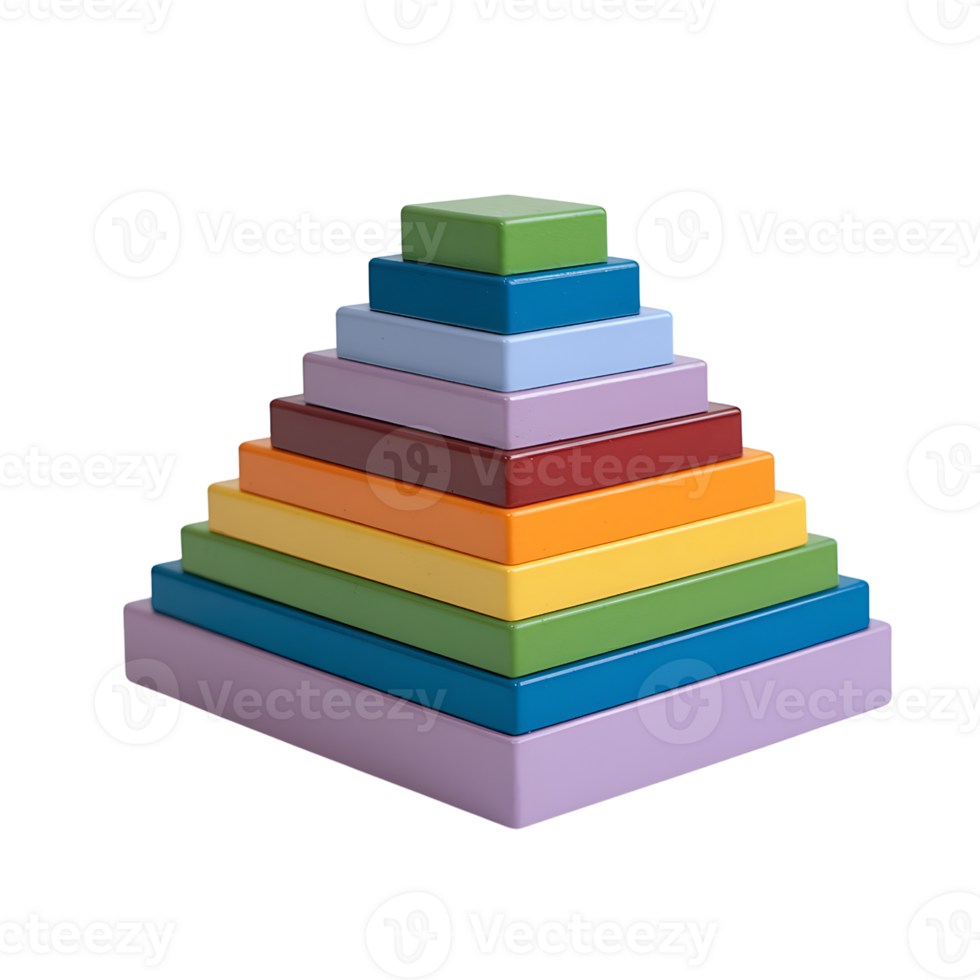 pyramid of colorful wooden blocks is arranged in ascending order of size isolated on transparent background png