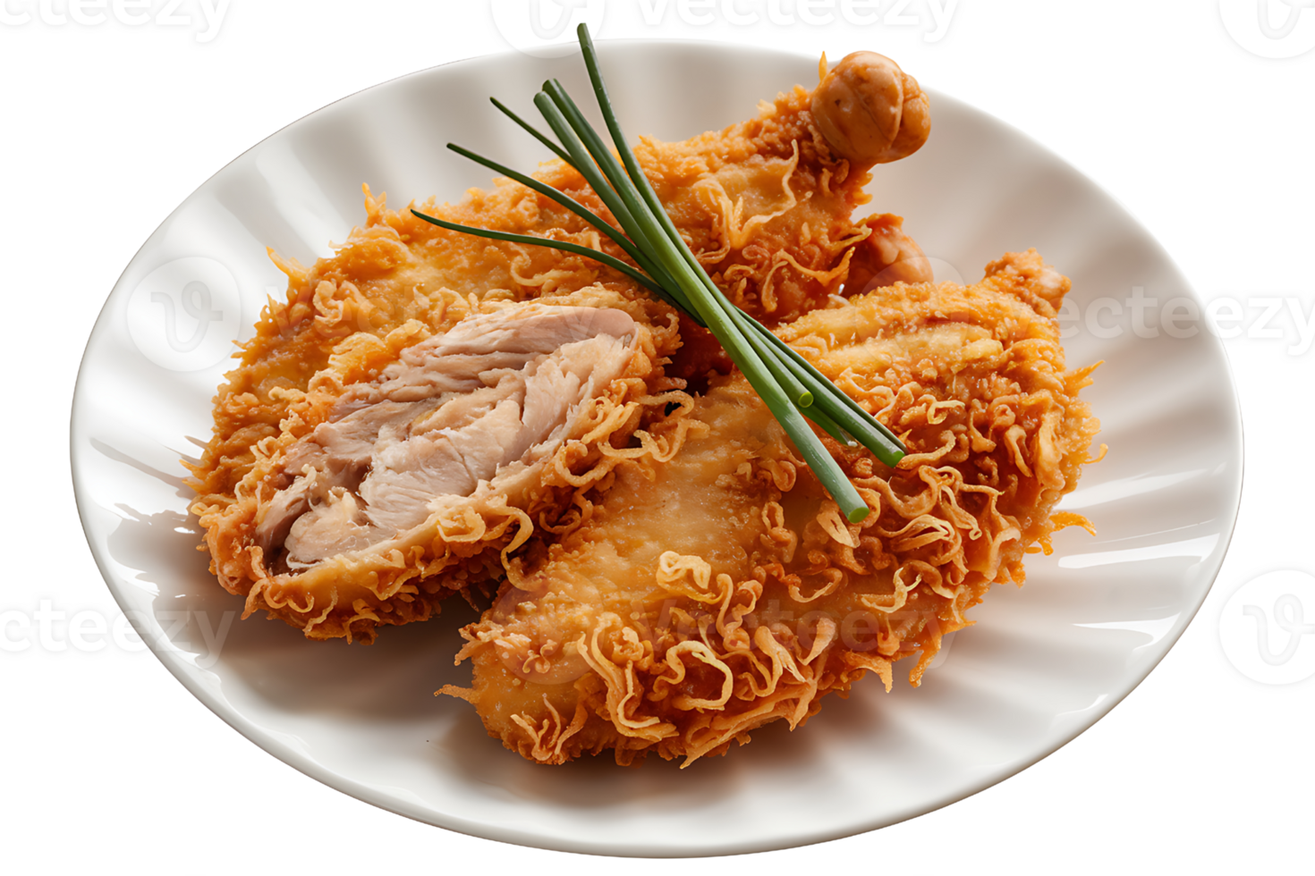 crispy fried chicken drumsticks is garnished with fresh green onions isolated on transparent background png