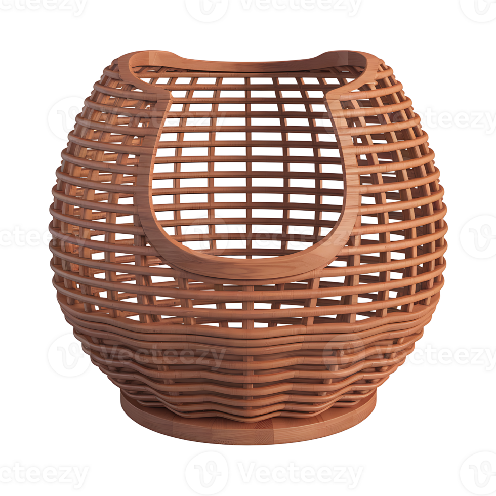 woven wicker basket with a rounded base and an open top isolated on transparent background png
