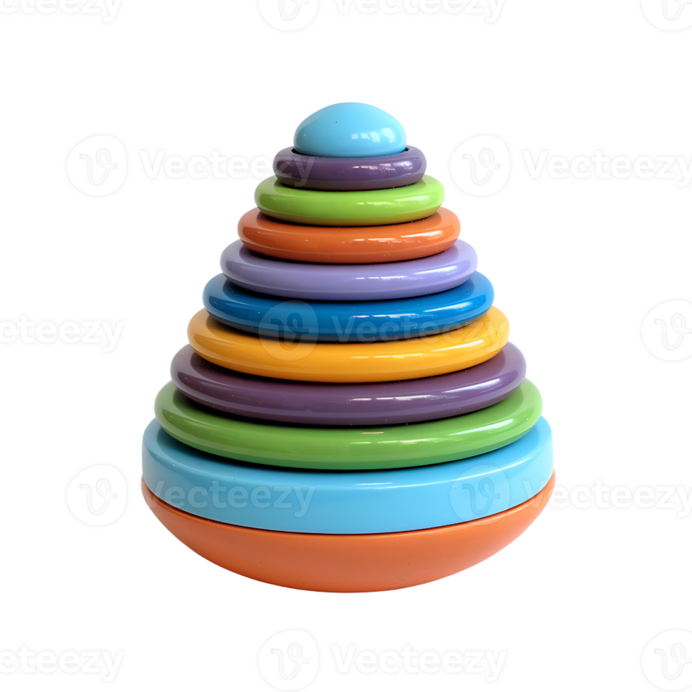 colorful stacking toy made of various circular pieces isolated on transparent background png