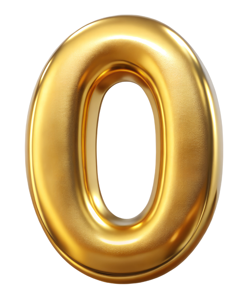 Number Zero. 3d Golden digit png