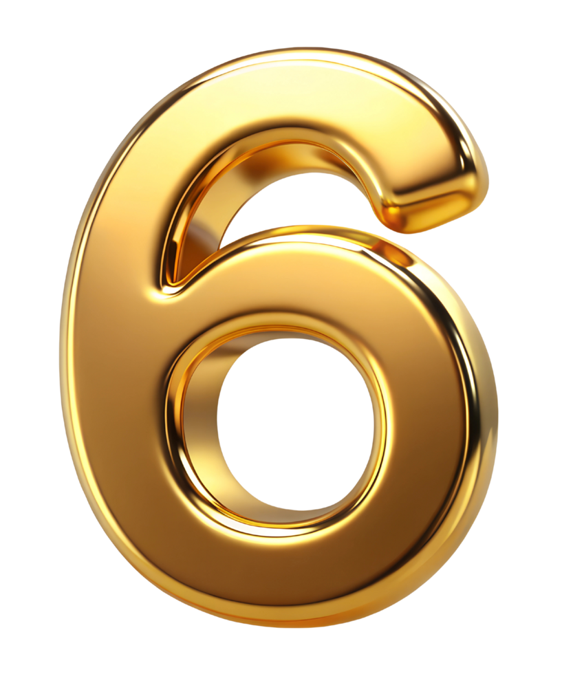Number Six. 3d Golden digit png