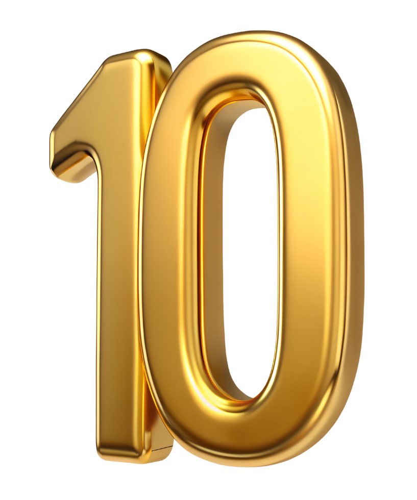 3d golden 10 number. Golden Ten png