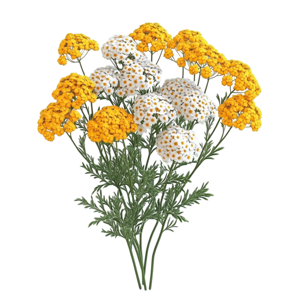 Beautiful Bouquet of Yellow and White Flowers on Transparent Background. png