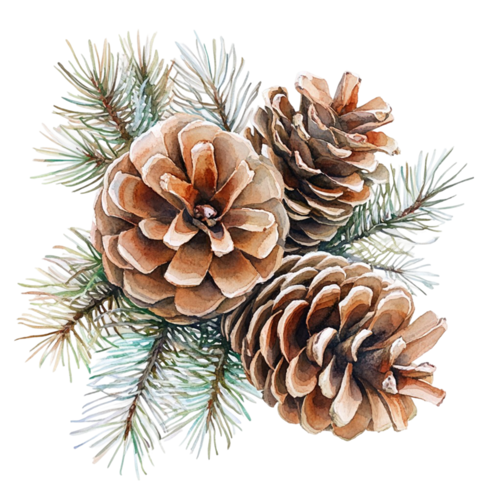 aquarelle pin cônes sur branche avec transparent Contexte. png