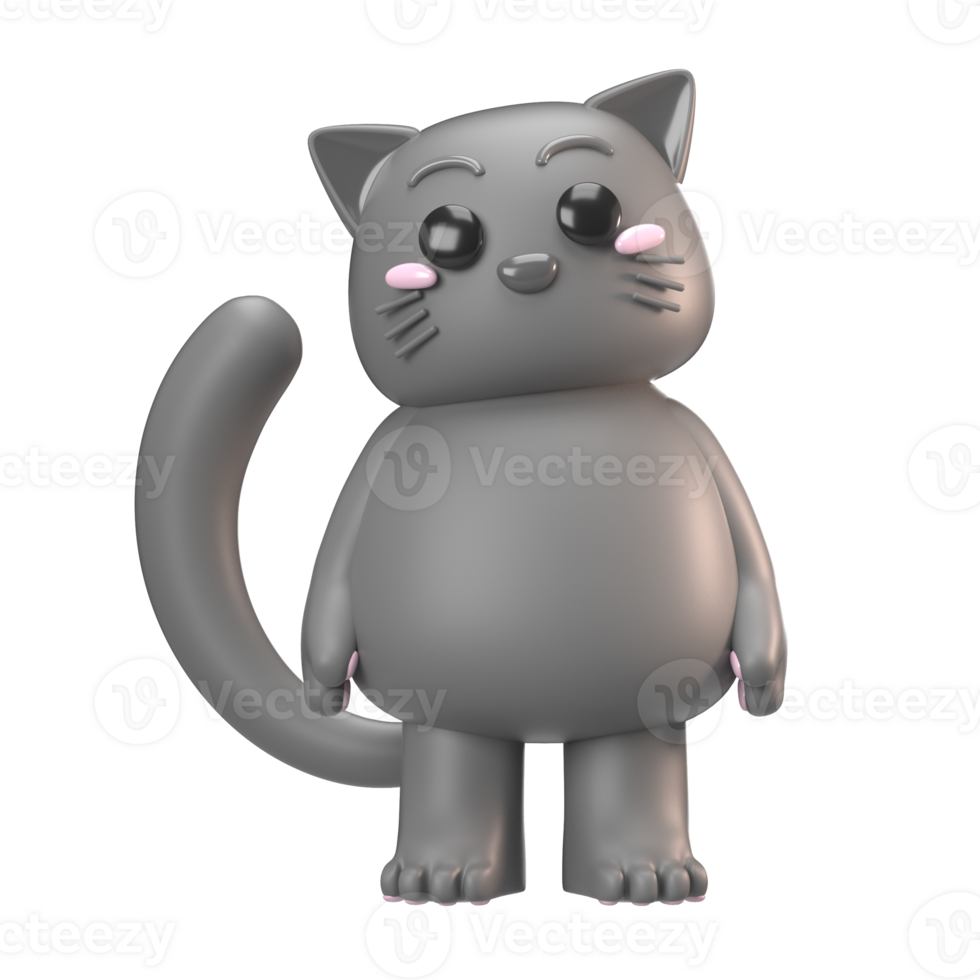 Cute 3D Cartoon Grey Cat with png