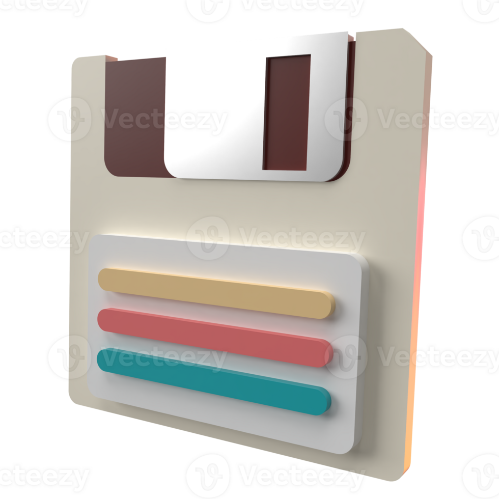 3D Rendering of Vintage Floppy Disk for Website, Application, and Banner. Retro Floppy Disk 3D Illustration png