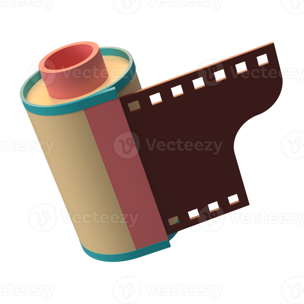 3D Rendering of Retro Photo Film Roll Icon for Website, Application, and Banner. Retro Photo Film Roll 3D Illustration. png