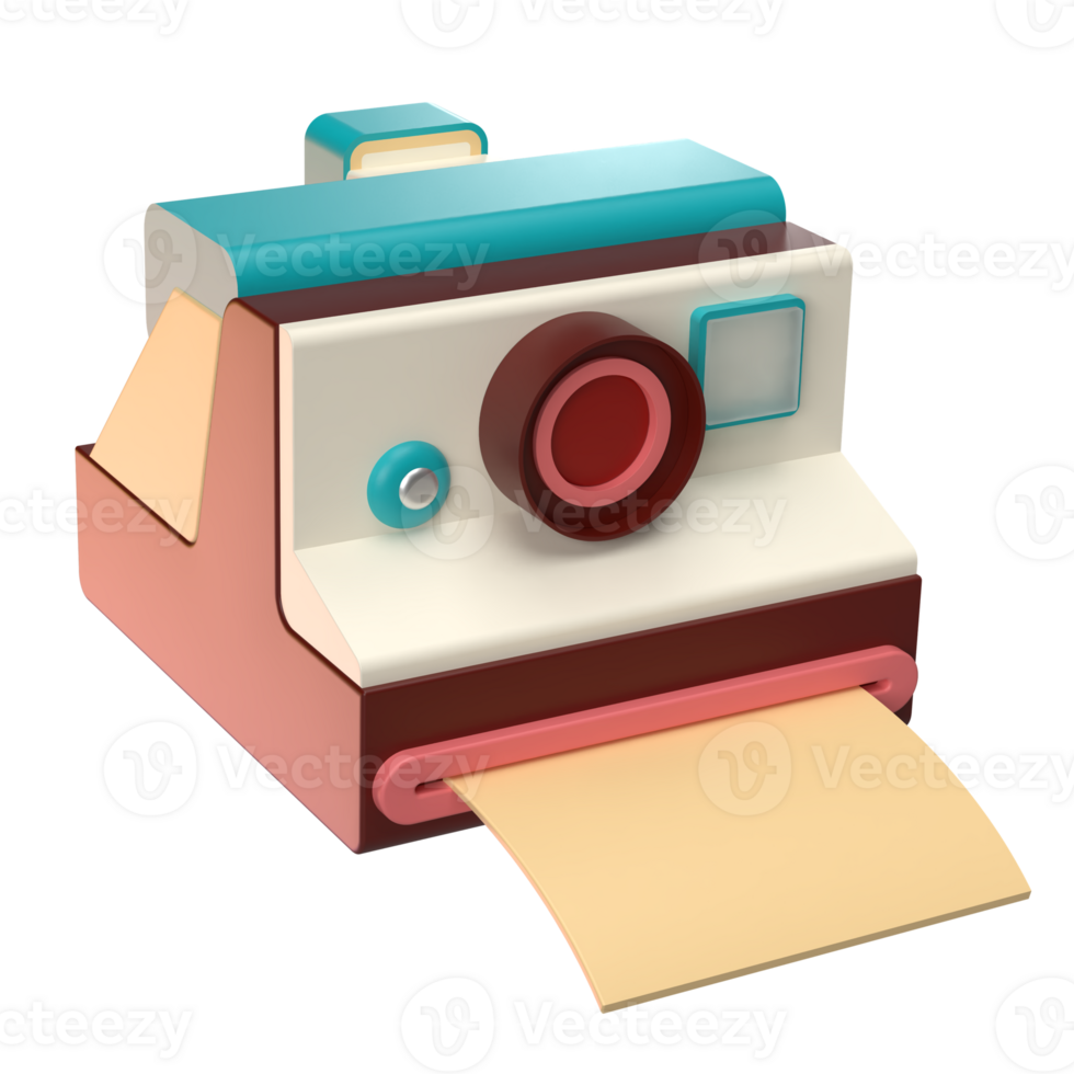 3D Rendering of Retro Instant Photo Camera Icon for Website, Application, and Banner. Retro Instant Photo Camera 3D Illustration. png