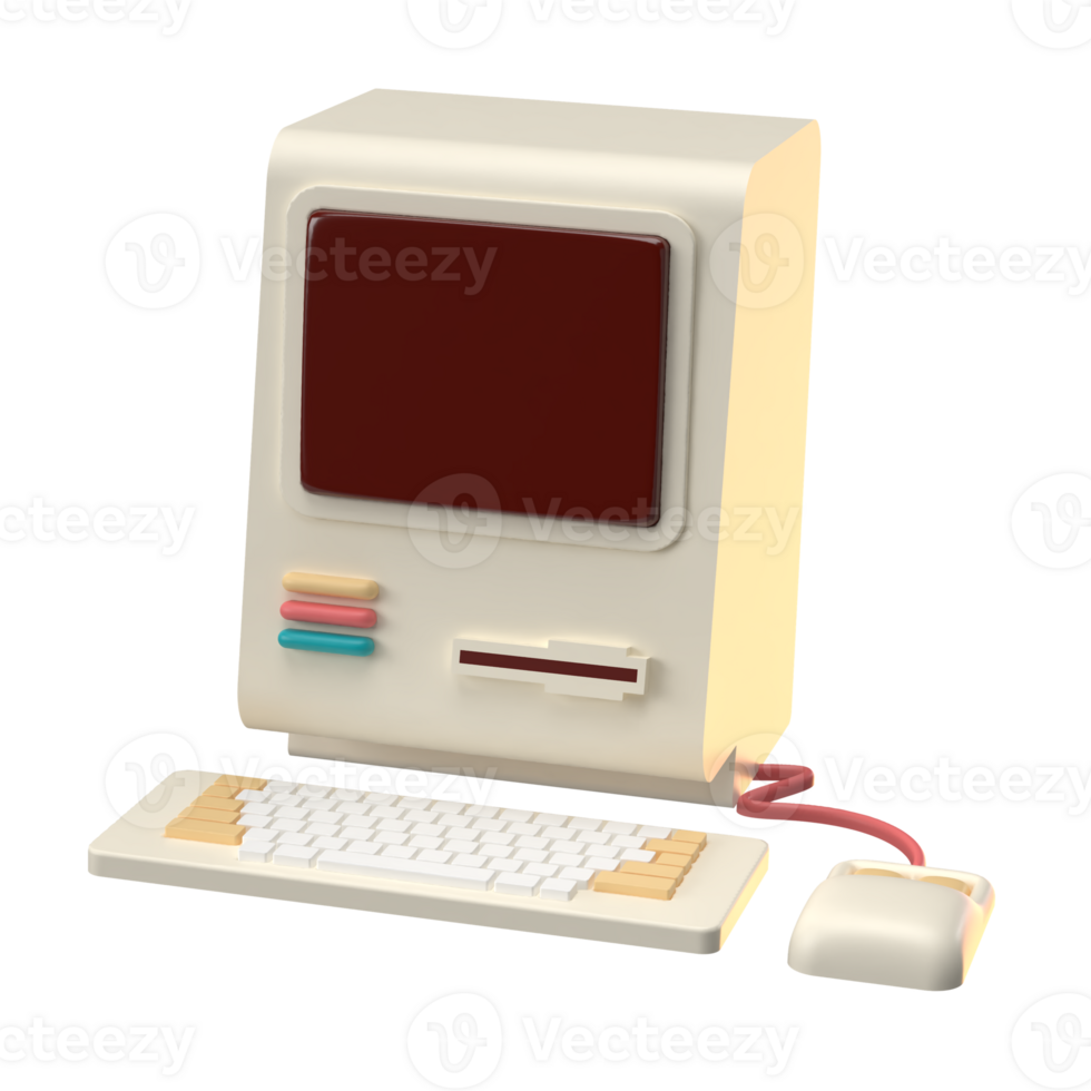 3D Rendering of Vintage Computer Icon for Website, Application, and Banner. Vintage Computer 3D Illustration png