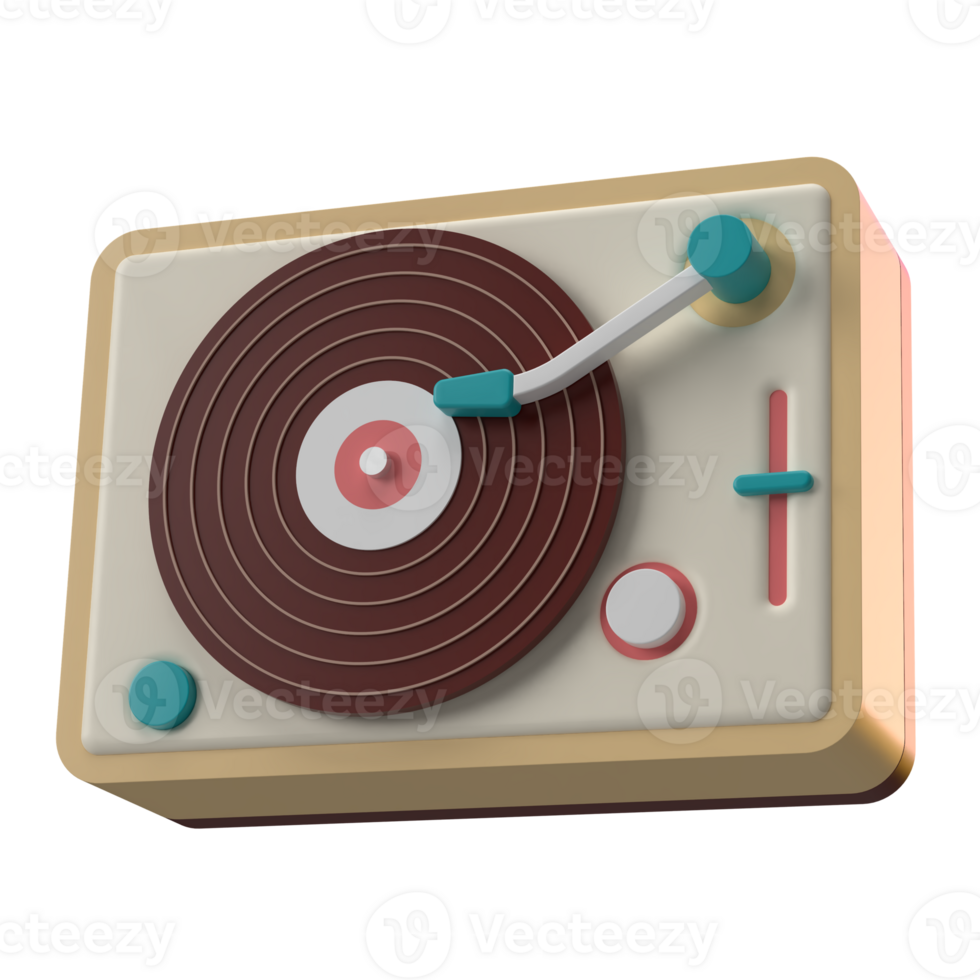 3D Rendering of Retro Music Turntable Icon for Website, Application, and Banner. Retro Mutable 3D Illustration.sic Turn png
