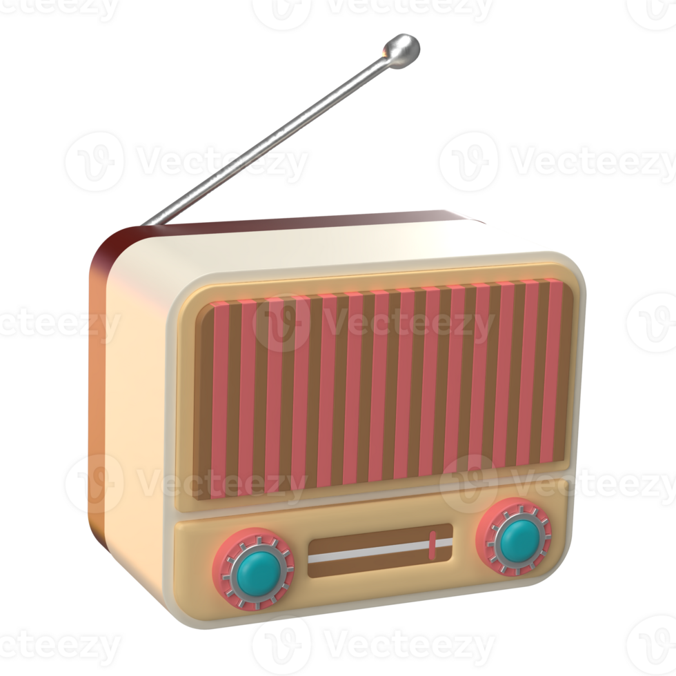 3D Rendering of Retro Radio Icon for Website, Application, and Banner. Retro Radio 3D Illustration. png
