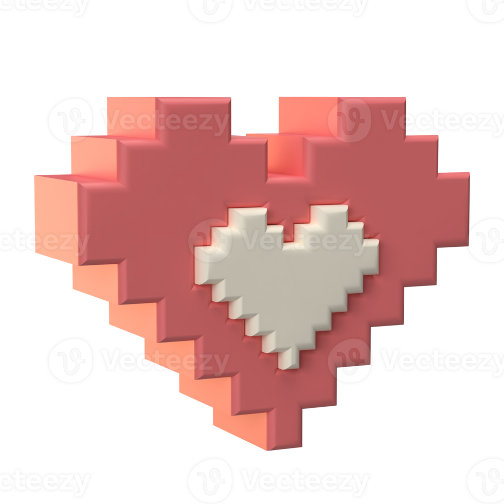 3D Rendering of Heart, Love 8 Bit Icon for Website, Application, and Banner. Retro Heart, Love 8 Bit 3D Illustration. png
