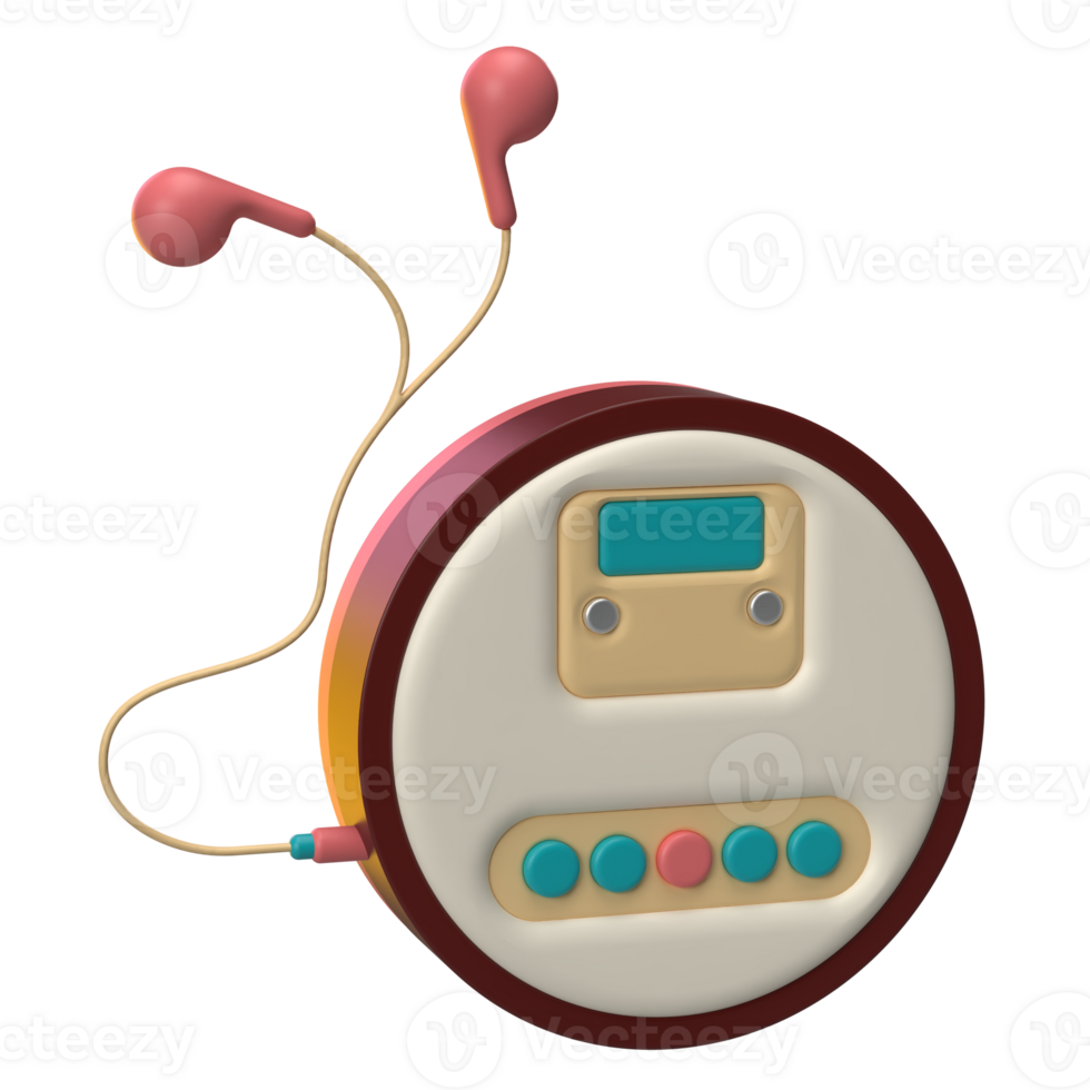 3D render of Retro Discman Music Player Icon for Website, Application, and Banner. 3D Illustration of Retro Discman. png