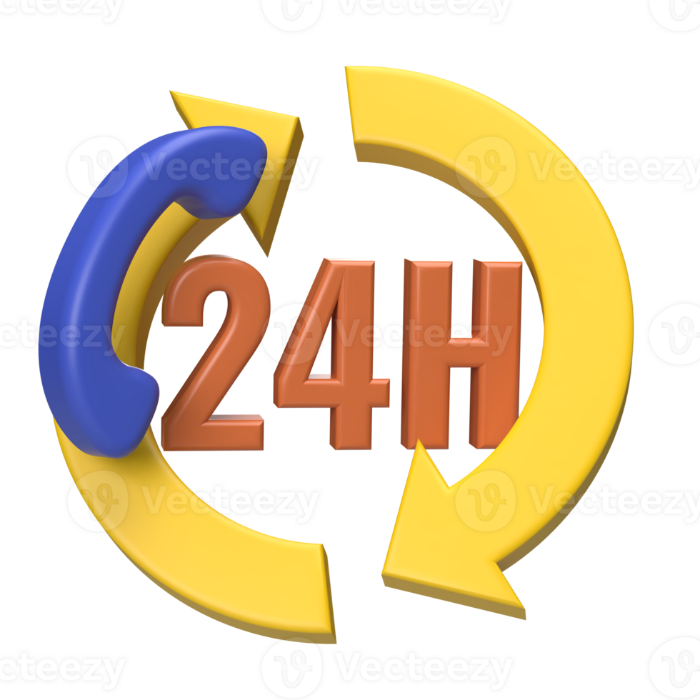 Blue phone, yellow arrows, orange numbers, 24 hours Customer Service png