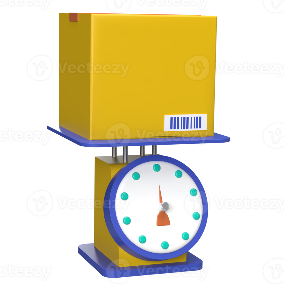 3D illustration of Parcel on the price computing scale. png
