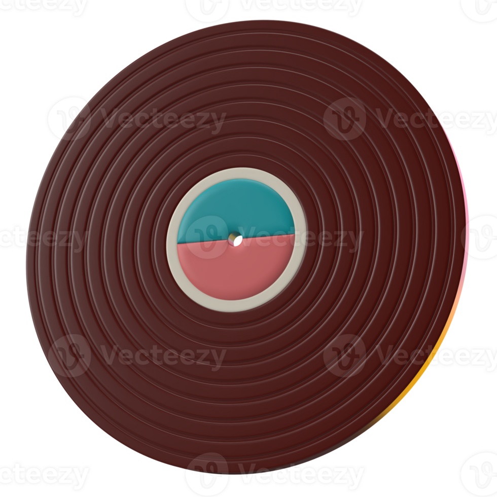 3D Rendering of Retro Music Vinyl Icon for Website, Application, and Banner. Retro Vinyl Icon 3D Illustration. png