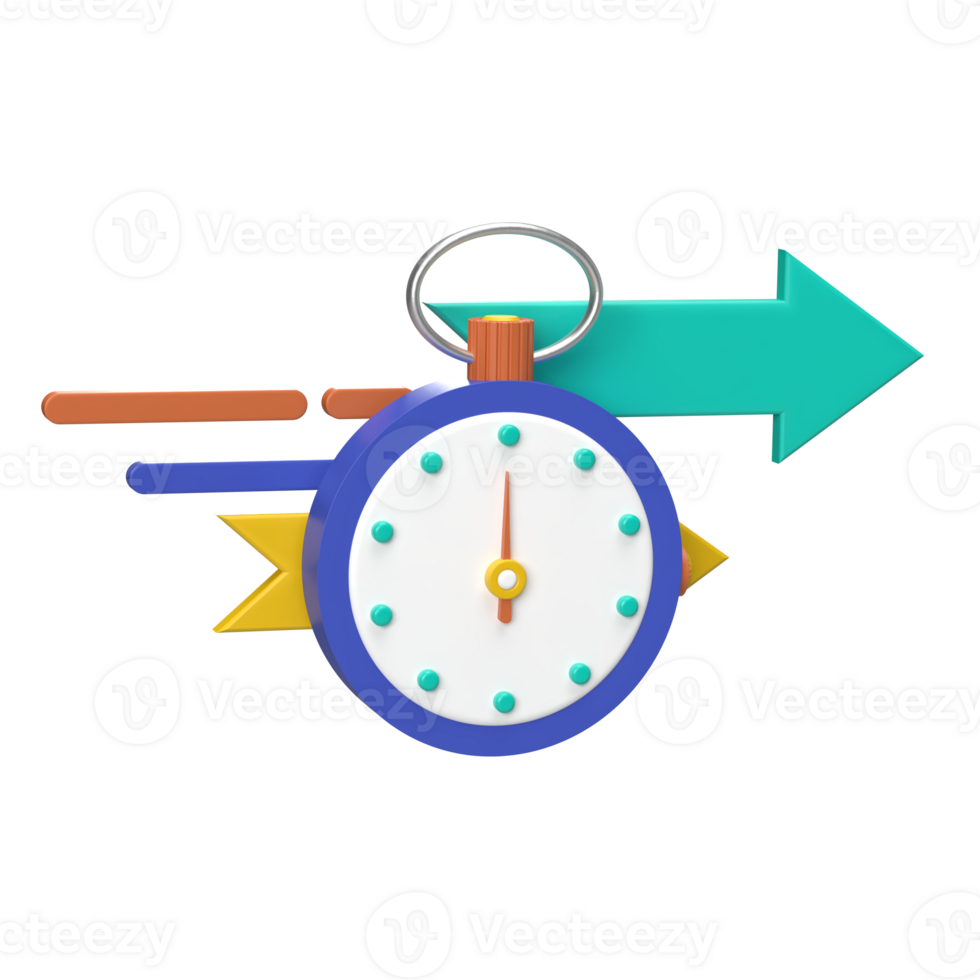 3D illustration of stopwatch and clock icon as fast or quick response concept. png
