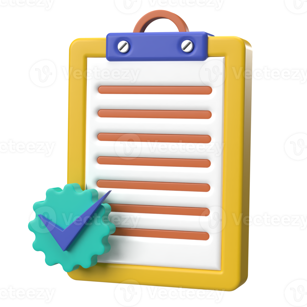 3D illustration of a Checklist and Approval Badge. png