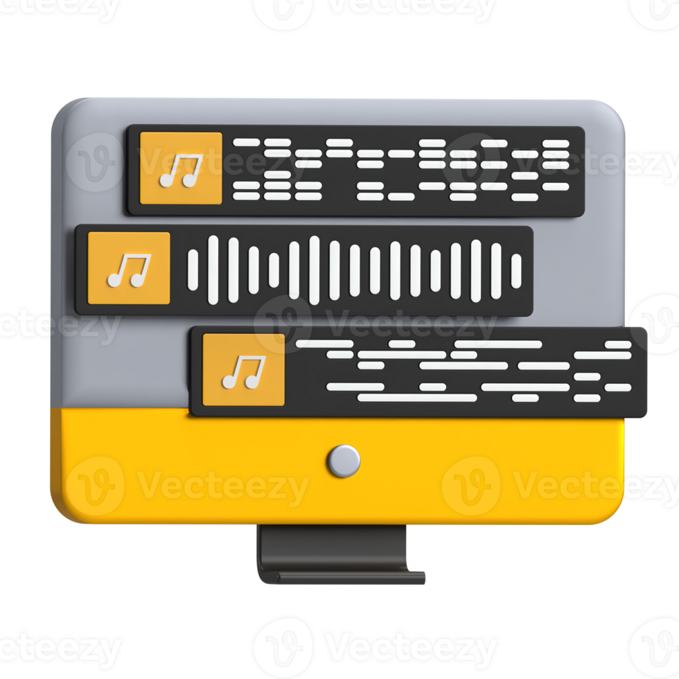 Digital audio workstation interface with colorful elements and waveform display, showcasing tracks 3D Icon png