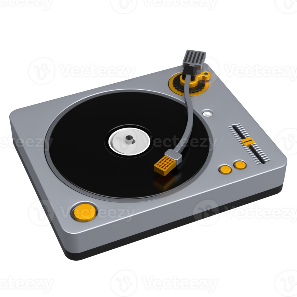 3D icon of turntable with vinyl in classy grey color. png