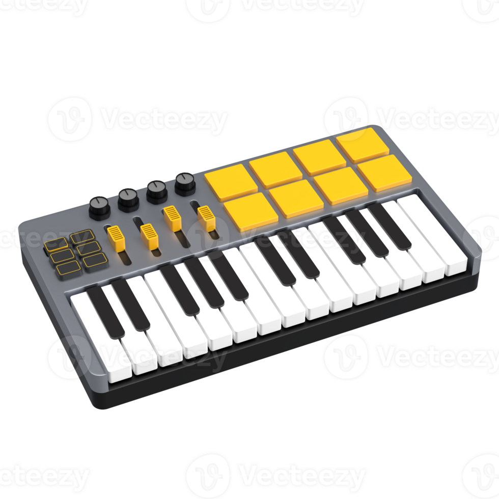 3D Icon of digital midi controller keyboard in gray yellow color png