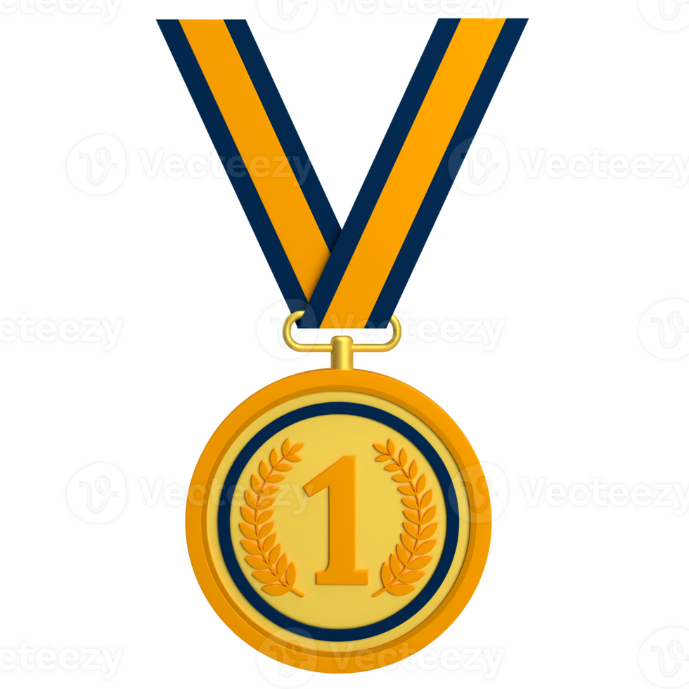 Gold Medal Badge with 1 Number 3D Icon png