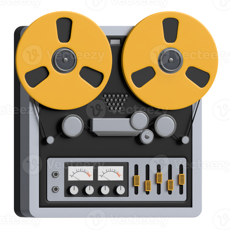 3D illustration of reels to reels tape recorder. png