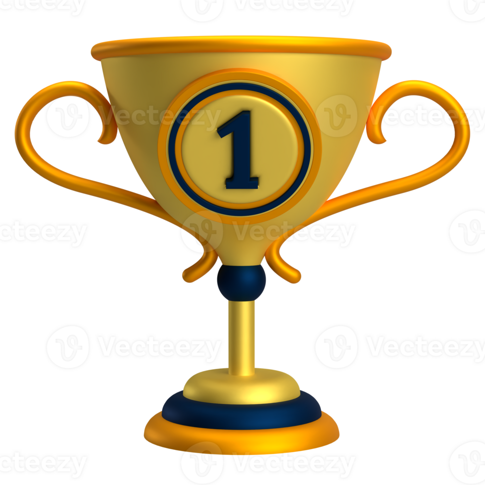 Gold Trophy with 1 Number Award 3D Icon Illustration png